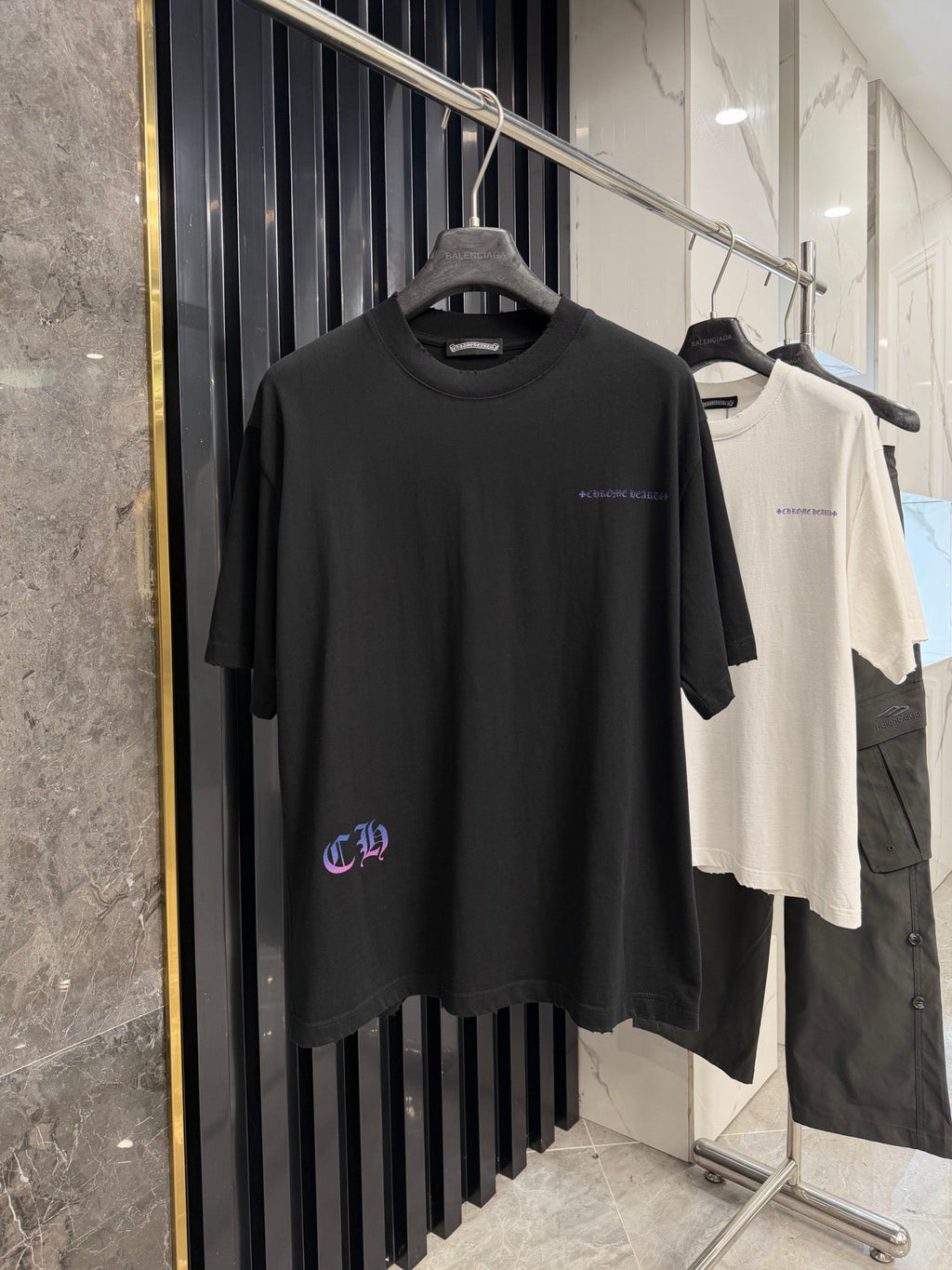 Chrome Hearts Gradient‑Script Distressed‑Trim Oversized Crew‑Neck T‑Shirt