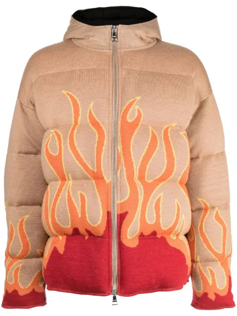 Haculla flame-print knitted puffer jacket