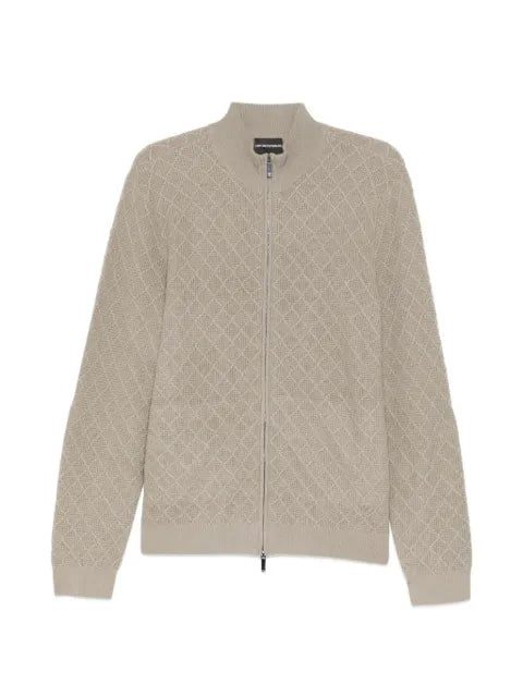 Emporio Armani diamond-textured zip-up cardigan