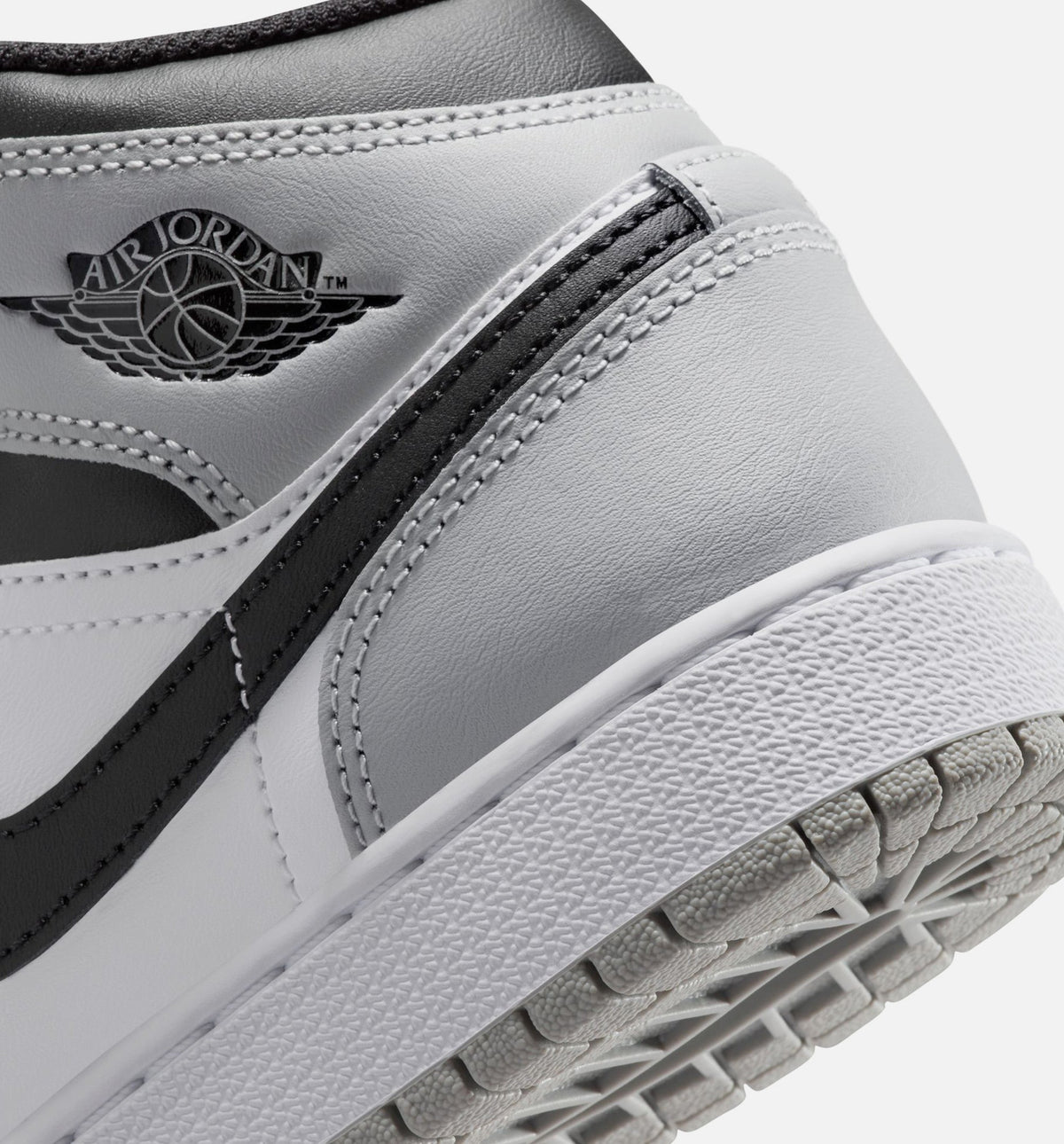 Air Jordan 1 Mid Youth Lifestyle Sneakers - White/Light Smoke Grey/Black