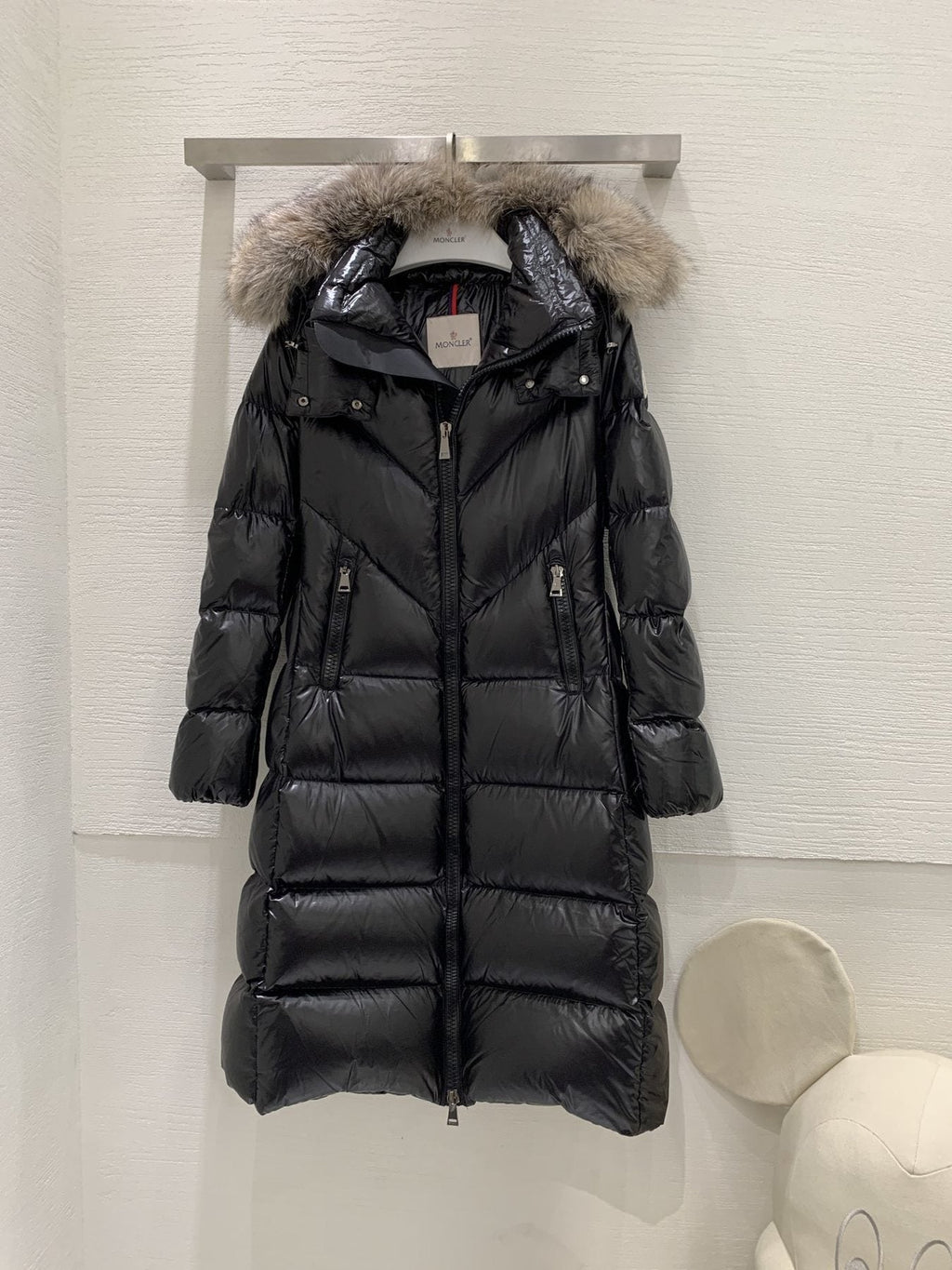 Moncler Women’s Long Down Jacket with Fur-Trim Hood
