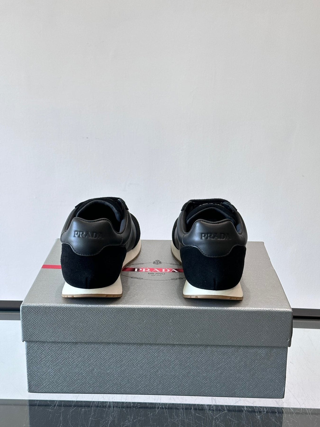Prada Men's Black Triangle Detail Sneakers