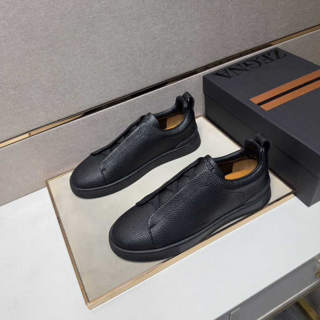 Zegna Men's Black Textured Slip-On Sneakers