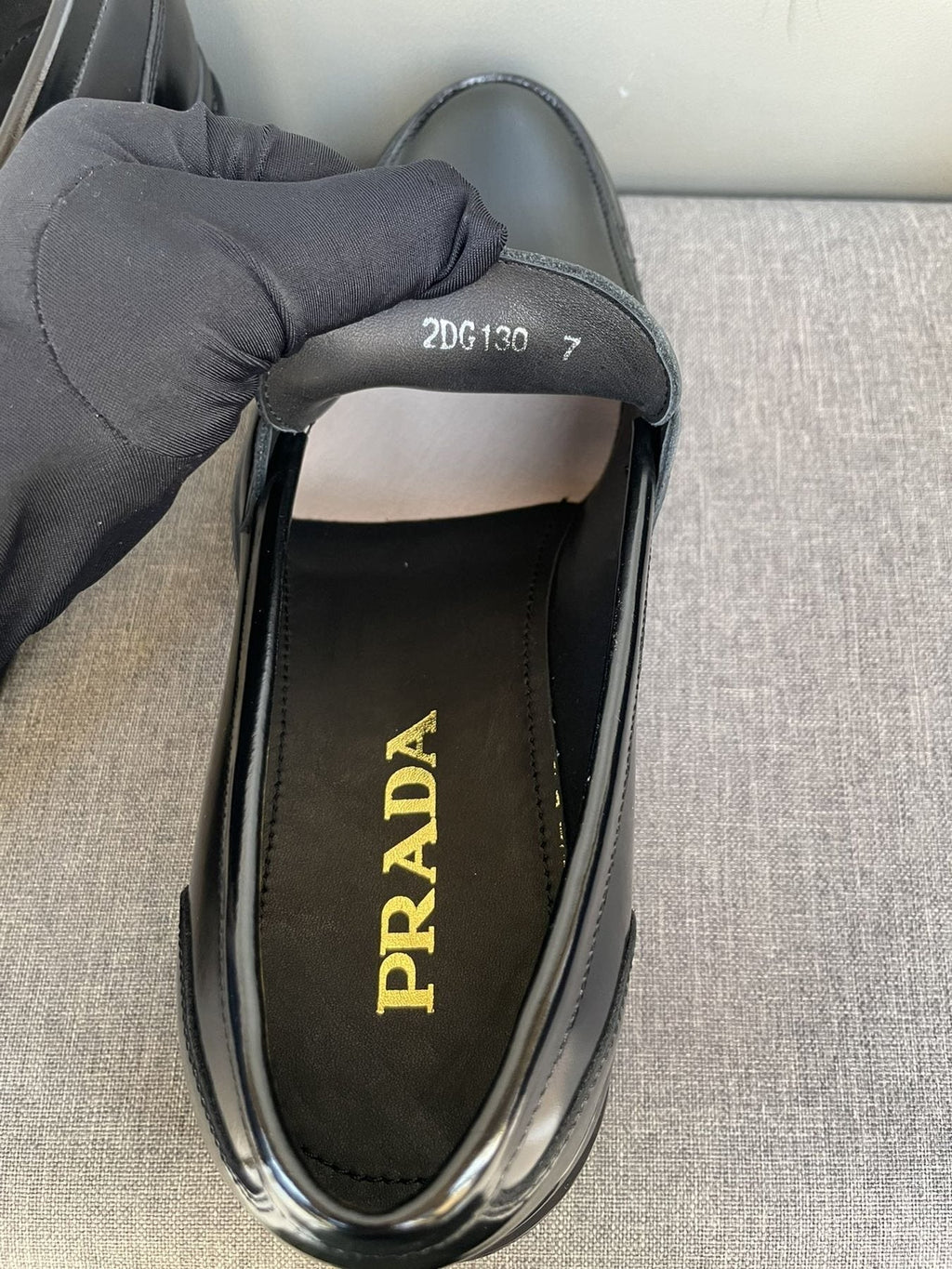 Prada Black Glossy Strap Loafers