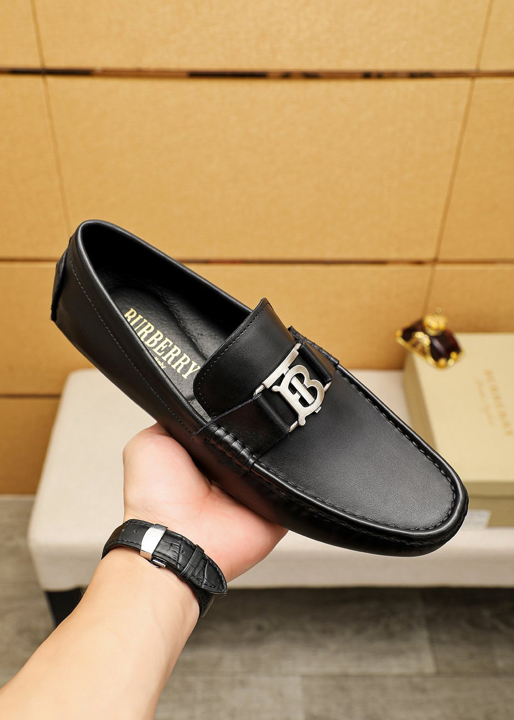 Burberry Black Metal Monogram Loafers