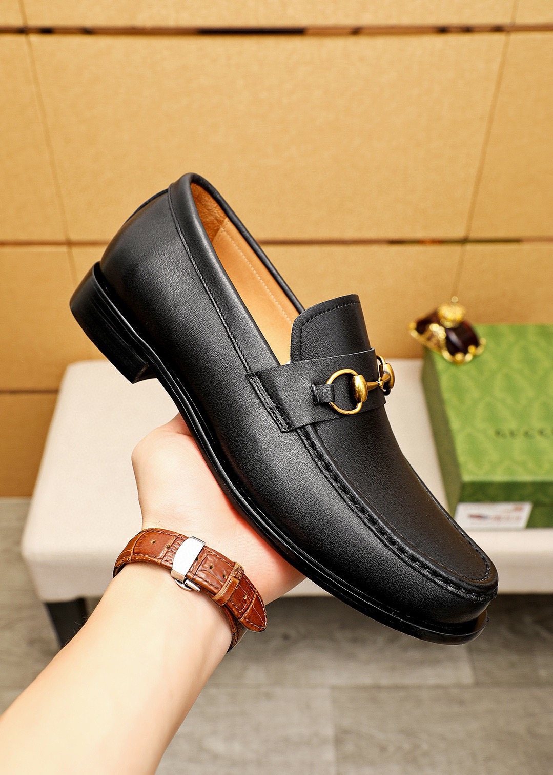 Gucci Leather Horsebit-Style Loafers