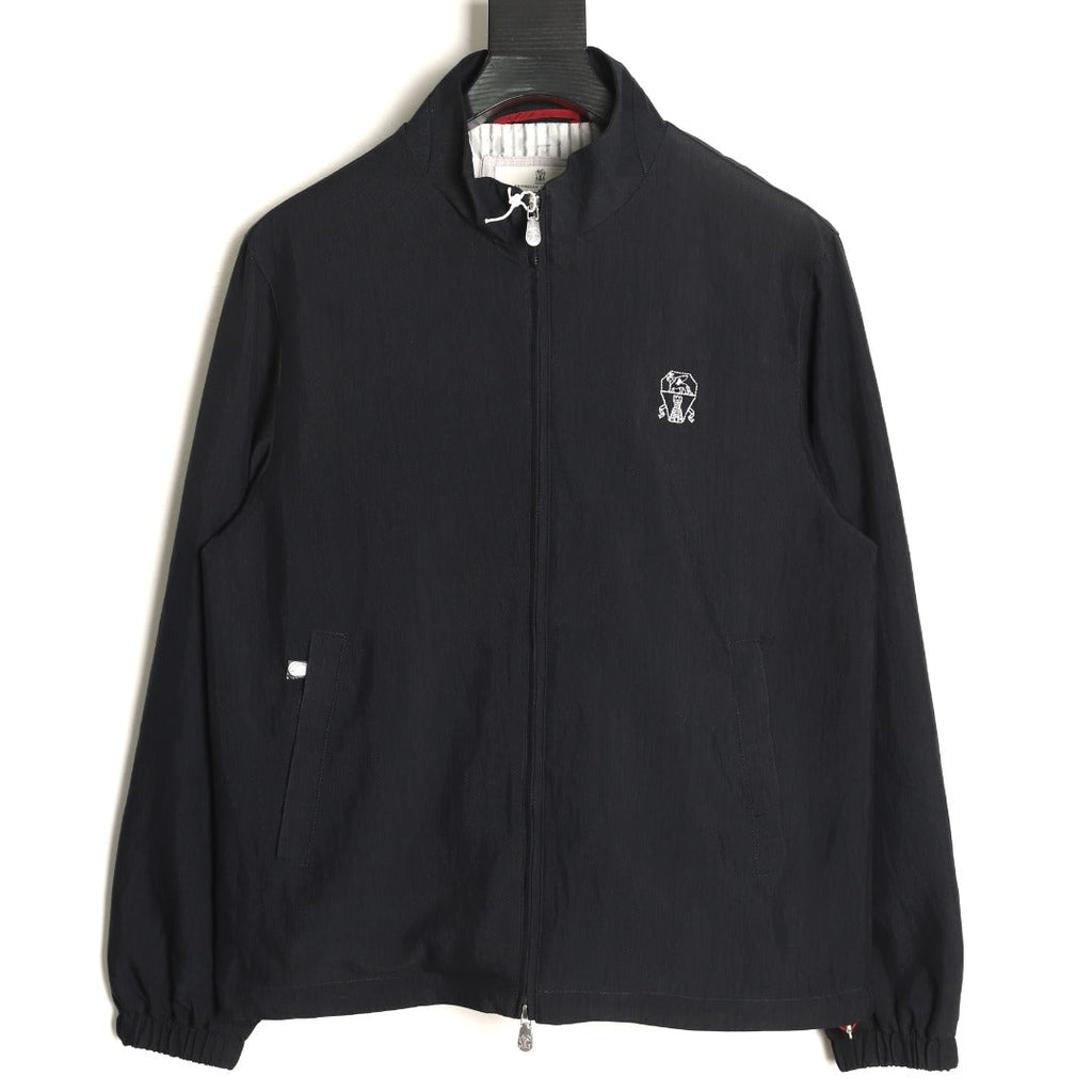 Brunello Cucinelli BC Travelwear Embroidered-Badge Stand-Collar Jacket - Black