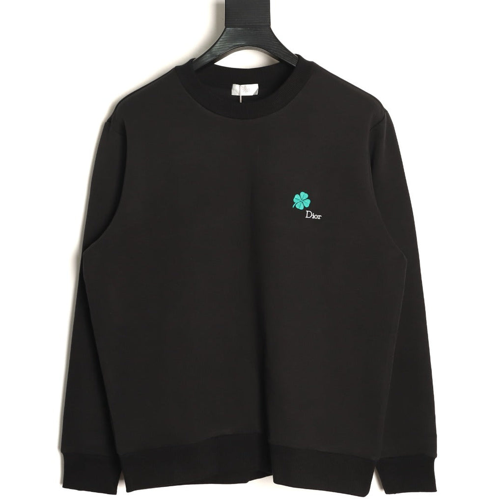 Dior 26FW Black Four-Leaf Clover Embroidered Crewneck Sweatshirt