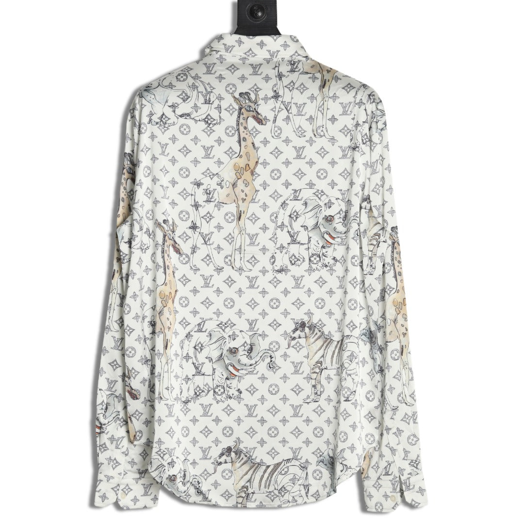 Louis Vuitton Animal and Monogram-Style Long-Sleeve Shirt - White