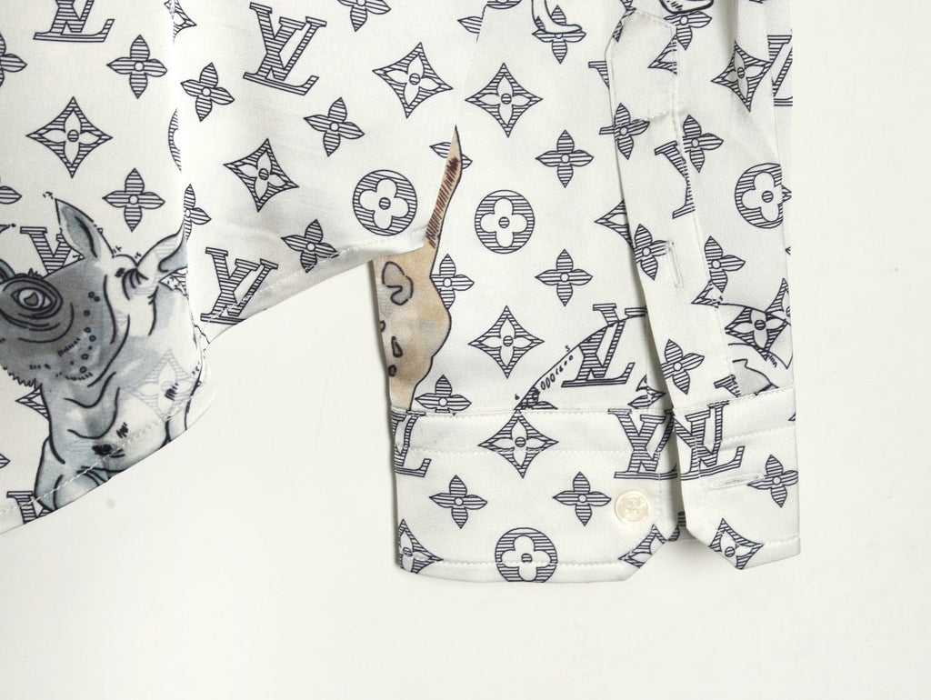 Louis Vuitton Animal and Monogram-Style Long-Sleeve Shirt - White